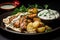 Mediterranean Delight Chicken Shawarma Plate. Generative AI