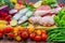 Mediterranean diet with fish,meat and vegetables