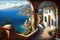 Mediterranean dream, beautiful landscape with the blue sea and coastal mountains, illustration generated by AI