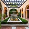 Mediterranean Escape: A Mediterranean-style courtyard with terracotta tiles, a pergola draped in vines, and a mosaic fountain fo