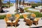 Mediterranean hotel resort and al fresco wicker seats, Greece