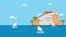 Mediterranean House with Sea View - Vector Illustration of Traditional Architecture and Coastal Landscape