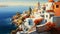 Mediterranean Idyll: A Serene Painting of a Greek Seaside Village