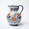 Mediterranean-inspired Blue And Orange Decorative Floral Pitcher