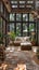 Mediterranean-inspired sunroom with terracotta tiles olive trees