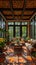 Mediterranean-inspired sunroom with terracotta tiles olive trees