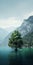 Mediterranean Lake Landscape: Atmospheric Woodland Imagery With Mountains
