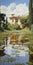 Mediterranean Landscape: A Realist Painting Of A House In A Pond