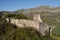 Mediterranean landscape with ruin in Vall de Ebro, Spain