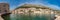 Mediterranean panorama of Dubrovnik old city including the old port, city walls and fortifications