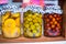 Mediterranean pickled vegetables and fruits on the