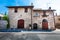 Mediterranean rustic house. Brick building, external facade