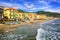 Mediterranean sand beach in Alassio by San Remo on italian Riviera, Italy