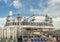 Mediterranean sea, Cruise ship MSC Meraviglia - October 10, 2018: Outdoor deck with swimming pool, sun beds, video screen, rope