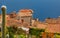 Mediterranean sea and medieval houses in Eze village in France