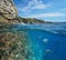 Mediterranean sea rocky coast and fish underwater