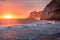 Mediterranean sea sunset at Port Ginesta beach, Sitges, Catalonia, Spain.