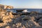 Mediterranean Sea Waves Crashing on Gozo Island Limestone Cliffs