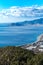 Mediterranean seascape with mountains and coastal town