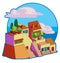 Mediterranean town at sunset vector cartoon illustration