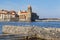 Mediterranean view and village of Collioure.