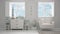 Mediterranean white living, panoramic windows, summer hotel resort interior design