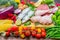 Mediterranena diet : fish,meat and ingredients