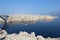 Mediterranian seaside view with rocky mountains and bridge