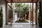 mediterrean house exterior with wooden floors, glass doors and indoor greenery