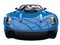 Medium blue super sports car - front view extreme closeup shot