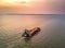 Medium container ship at estuary