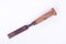 Medium old used flat chisel wood carving woodworking tools on white background rust carpentry tool isolated