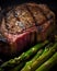 Medium Rare Grilled Tomahawk Beef Steak with Asparagus