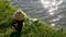 Medium shot of mooring bollard for disabled at canal river in stoke bruerne northamptonshire uk