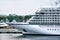 Medium-sized cruise ship in the port of Rostock - WarnemÃ¼nde Germany