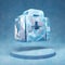 Medkit icon. Cracked blue Ice Medkit symbol on blue snow podium