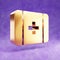 Medkit icon. Gold glossy Medkit symbol isolated on violet velvet background.