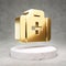 Medkit icon. Shiny golden Medkit symbol on white marble podium