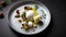 Medley of sweet and salty cubes of creamy burrata and variety of herbs and nuts