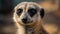 Meerkat face close-up with blurred background. Generative AI