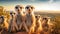 meerkat family in the savannah on a sunny day