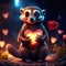 Meerkat hugging heart Valentine\\\'s day card with cute lemur holding red heart AI Generated animal ai