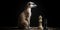 Meerkat standing guard, imitating a chess piece, on a monochrome background, merging wildlife and strategic gameplay