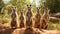 Meerkats standing on a sandy mound in the desert. Generative ai