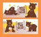 Meet bear set of circus banners vector illustration. Cartoon brown grizzly bear. Teddy in different pose and activities