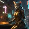 Meet Mia, an anthropomorphic feline robot girl with a sleek cyberpunk aesthetic. She combines earth tones in her design