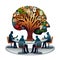 Meeting of businessmen on a round table with a brain tree, brainstorming for ideas and solution, teamwork in business