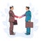 Meeting businessmen sketch. Two businessmen in suits with briefcase shake hand line. Business concept.
