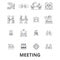 Meeting, conference, business room, presentation, office, handshake, consulting line icons. Editable strokes. Flat