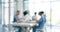 Meeting, healthcare and doctors in blurred background for teamwork, collaboration and hospital workflow. Documents